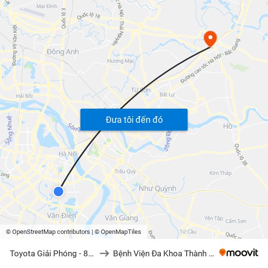 Toyota Giải Phóng - 807 Giải Phóng to Bệnh Viện Đa Khoa Thành An - Thăng Long map