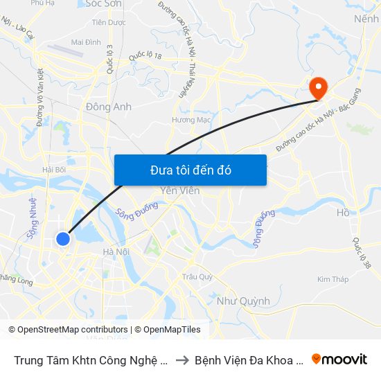 Trung Tâm Khtn Công Nghệ Quốc Gia - 18 Hoàng Quốc Việt to Bệnh Viện Đa Khoa Thành An - Thăng Long map