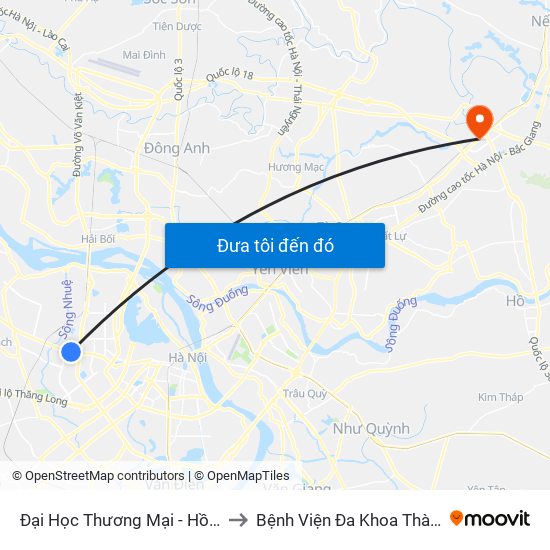 Đại Học Thương Mại - Hồ Tùng Mậu (Cột Sau) to Bệnh Viện Đa Khoa Thành An - Thăng Long map