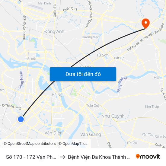 Số 170 - 172 Vạn Phúc - Hà Đông to Bệnh Viện Đa Khoa Thành An - Thăng Long map