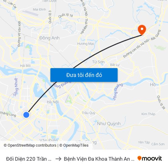 Đối Diện 220 Trần Duy Hưng to Bệnh Viện Đa Khoa Thành An - Thăng Long map