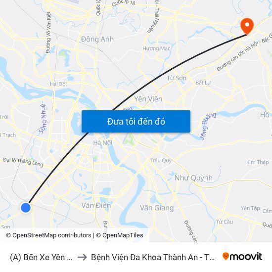 (A) Bến Xe Yên Nghĩa to Bệnh Viện Đa Khoa Thành An - Thăng Long map