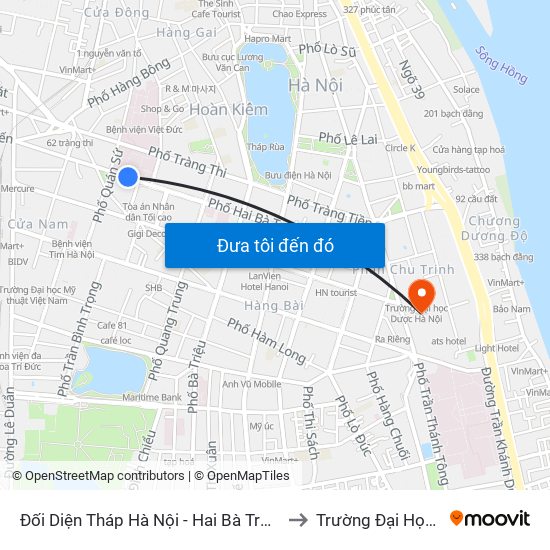 Đối Diện Tháp Hà Nội - Hai Bà Trưng (Cạnh 56 Hai Bà Trưng) to Trường Đại Học Dược Hà Nội map
