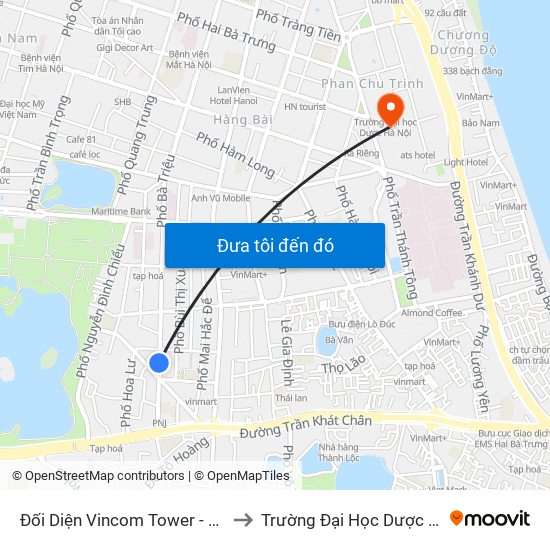 Đối Diện Vincom Tower - Bà Triệu to Trường Đại Học Dược Hà Nội map