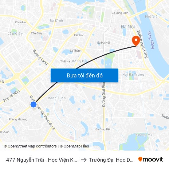 477 Nguyễn Trãi - Học Viện Khoa Học Xã Hội to Trường Đại Học Dược Hà Nội map