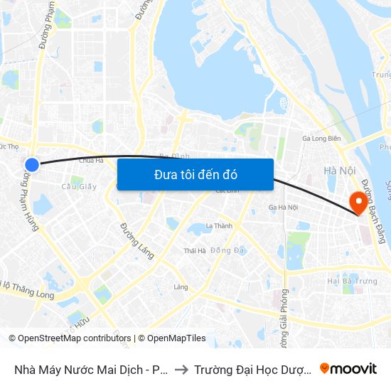 Nhà Máy Nước Mai Dịch - Phạm Hùng to Trường Đại Học Dược Hà Nội map