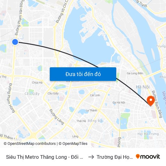 Siêu Thị Metro Thăng Long - Đối Diện Ngõ 599 Phạm Văn Đồng to Trường Đại Học Dược Hà Nội map