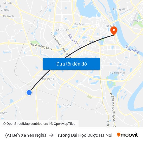 (A) Bến Xe Yên Nghĩa to Trường Đại Học Dược Hà Nội map