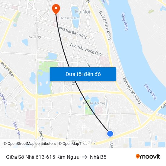 Giữa Số Nhà 613-615 Kim Ngưu to Nhà B5 map