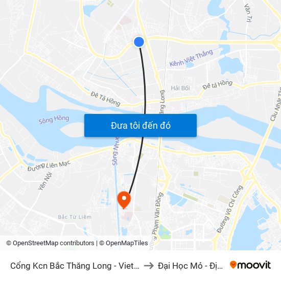 Cổng Kcn Bắc Thăng Long - Vietcombank to Đại Học Mỏ - Địa Chất map