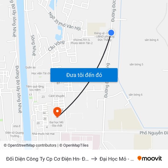 Đối Diện Công Ty Cp Cơ Điện Hn- Đường Đức Thắng to Đại Học Mỏ - Địa Chất map