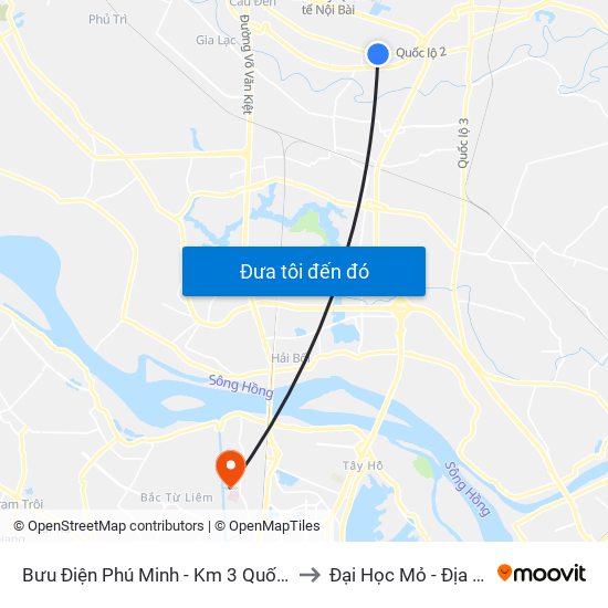 Bưu Điện Phú Minh - Km 3 Quốc Lộ 2 to Đại Học Mỏ - Địa Chất map