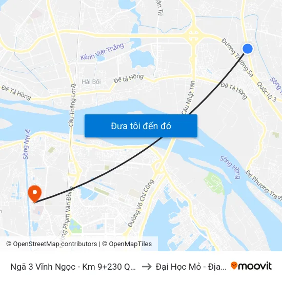 Ngã 3 Vĩnh Ngọc - Km 9+230 Quốc Lộ 3 to Đại Học Mỏ - Địa Chất map
