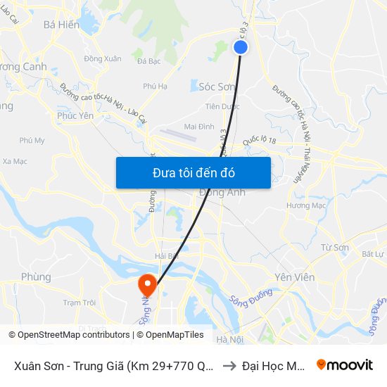 Xuân Sơn - Trung Giã (Km 29+770 Quốc Lộ 3) Cột Điện Hk3/20c to Đại Học Mỏ - Địa Chất map