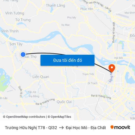 Trường Hữu Nghị T78 - Ql32 to Đại Học Mỏ - Địa Chất map