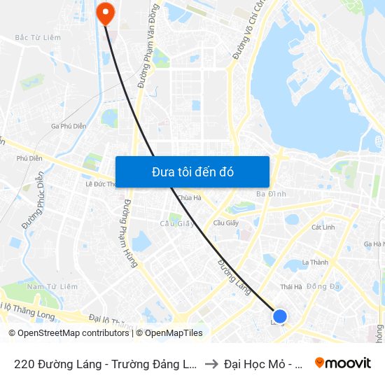 220 Đường Láng - Trường Đảng Lê Hồng Phong to Đại Học Mỏ - Địa Chất map