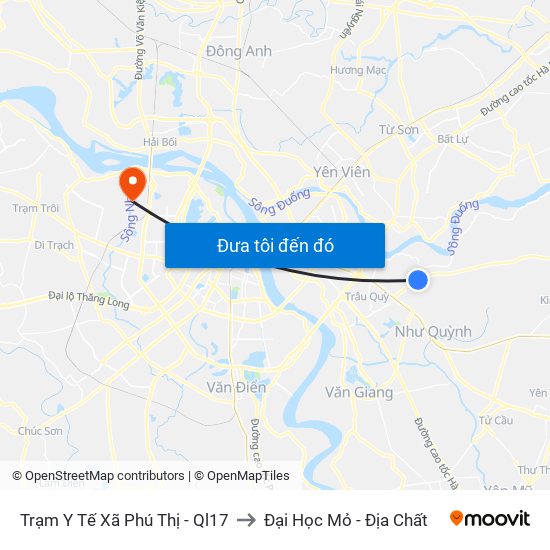 Trạm Y Tế Xã Phú Thị - Ql17 to Đại Học Mỏ - Địa Chất map