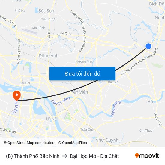 (B) Thành Phố Bắc Ninh to Đại Học Mỏ - Địa Chất map