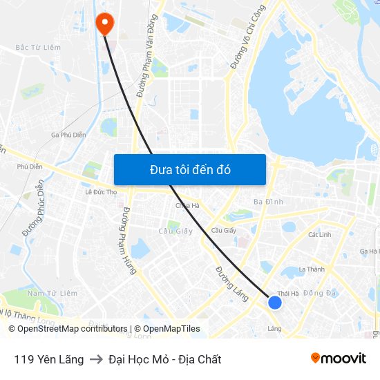 119 Yên Lãng to Đại Học Mỏ - Địa Chất map