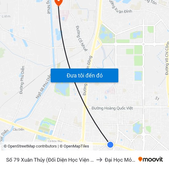 Số 79 Xuân Thủy (Đối Diện Học Viện Báo Chí Và Tuyên Truyền) to Đại Học Mỏ - Địa Chất map