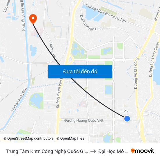 Trung Tâm Khtn Công Nghệ Quốc Gia - 18 Hoàng Quốc Việt to Đại Học Mỏ - Địa Chất map