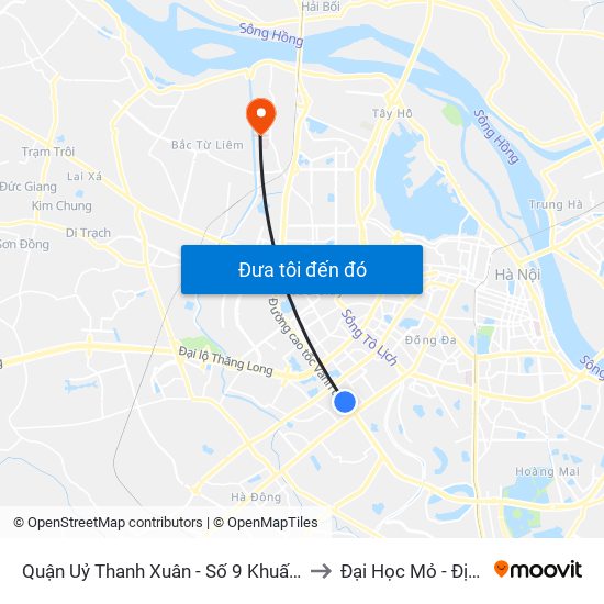 Quận Uỷ Thanh Xuân - Số 9 Khuất Duy Tiến to Đại Học Mỏ - Địa Chất map