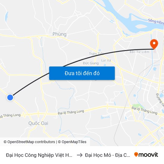 Đại Học Công Nghiệp Việt Hung to Đại Học Mỏ - Địa Chất map