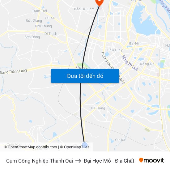 Cụm Công Nghiệp Thanh Oai to Đại Học Mỏ - Địa Chất map