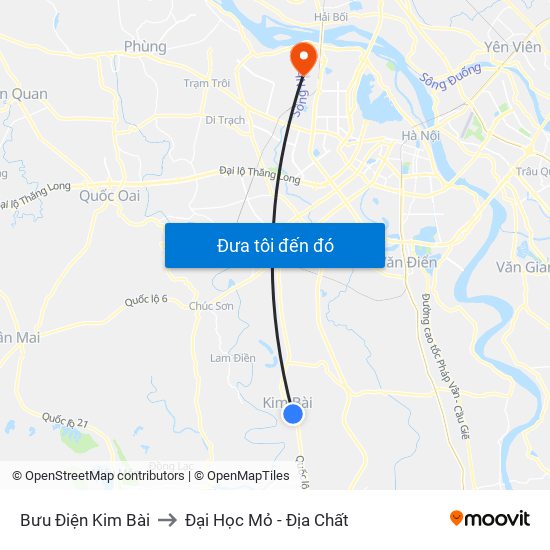 Bưu Điện Kim Bài to Đại Học Mỏ - Địa Chất map