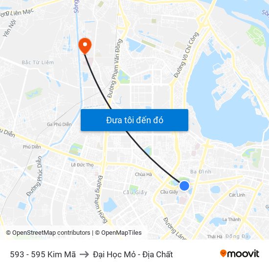 593 - 595 Kim Mã to Đại Học Mỏ - Địa Chất map