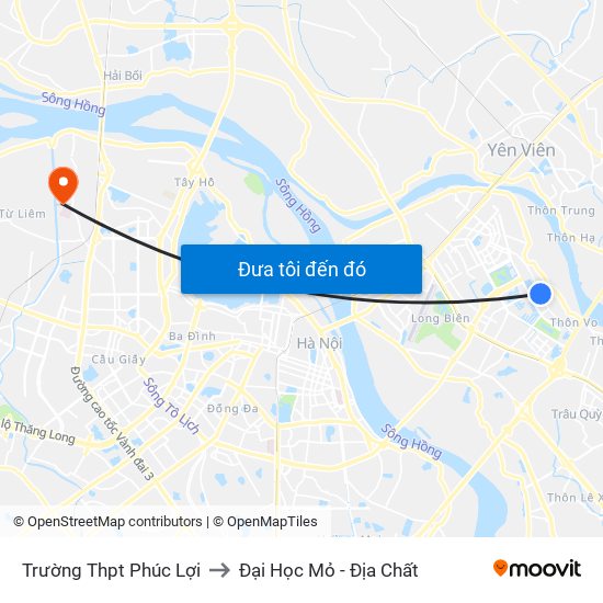 Trường Thpt Phúc Lợi to Đại Học Mỏ - Địa Chất map