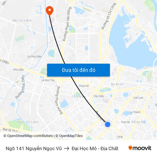 Ngõ 141 Nguyễn Ngọc Vũ to Đại Học Mỏ - Địa Chất map