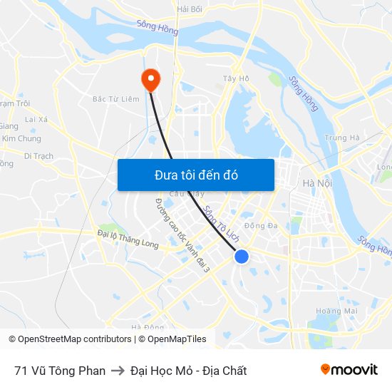 71 Vũ Tông Phan to Đại Học Mỏ - Địa Chất map