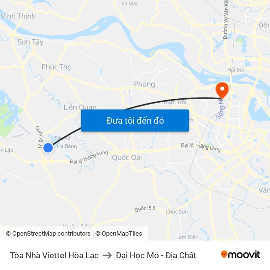 Tòa Nhà Viettel Hòa Lạc to Đại Học Mỏ - Địa Chất map