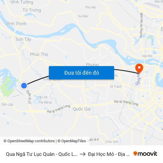 Qua Ngã Tư Lục Quân - Quốc Lộ 21a to Đại Học Mỏ - Địa Chất map