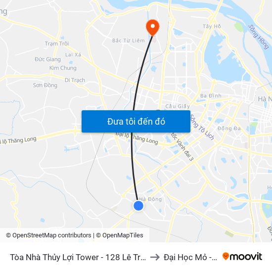 Tòa Nhà Thủy Lợi Tower - 128 Lê Trọng Tấn (Hà Đông) to Đại Học Mỏ - Địa Chất map