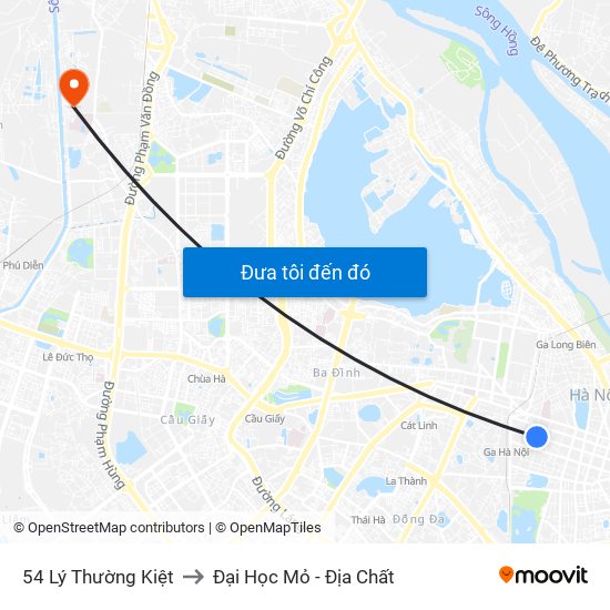 54 Lý Thường Kiệt to Đại Học Mỏ - Địa Chất map