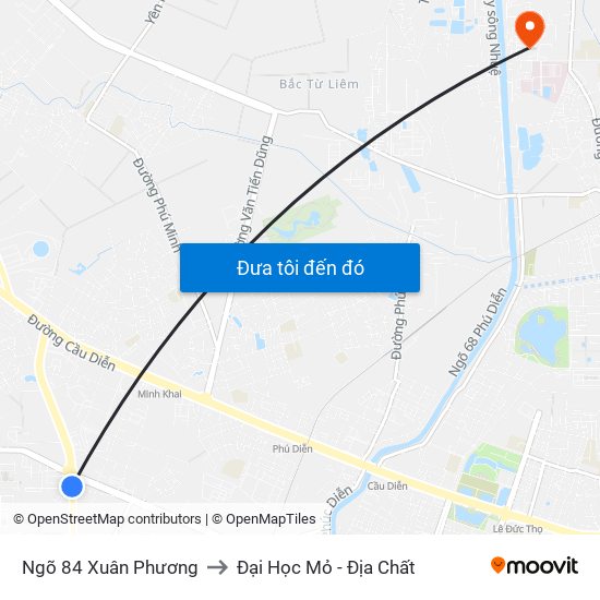 Ngõ 84 Xuân Phương to Đại Học Mỏ - Địa Chất map