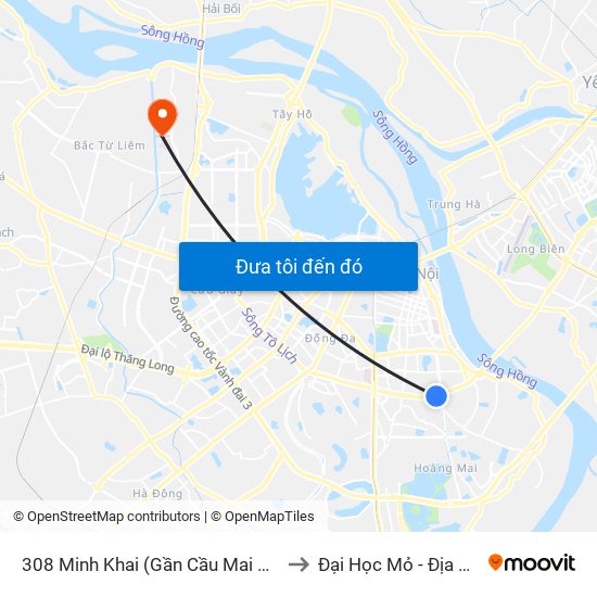 308 Minh Khai (Gần Cầu Mai Động) to Đại Học Mỏ - Địa Chất map