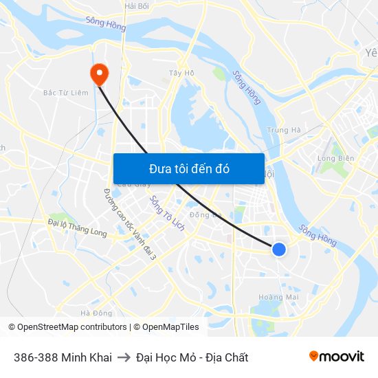386-388 Minh Khai to Đại Học Mỏ - Địa Chất map