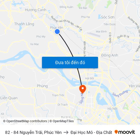 82 - 84 Nguyễn Trãi, Phúc Yên to Đại Học Mỏ - Địa Chất map