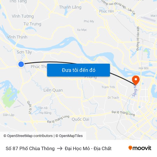 Số 87 Phố Chùa Thông to Đại Học Mỏ - Địa Chất map