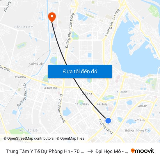 Trung Tâm Y Tế Dự Phòng Hn - 70 Nguyễn Chí Thanh to Đại Học Mỏ - Địa Chất map