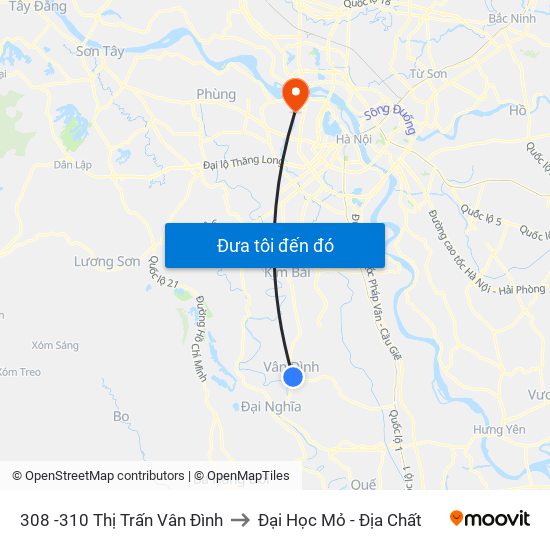 308 -310 Thị Trấn Vân Đình to Đại Học Mỏ - Địa Chất map