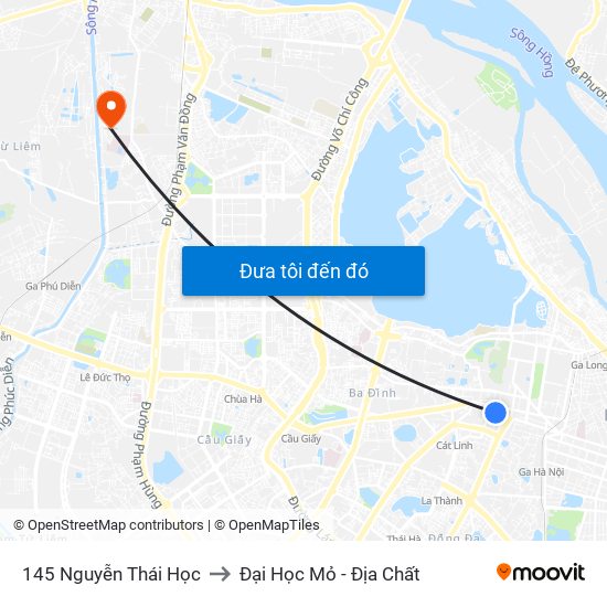 145 Nguyễn Thái Học to Đại Học Mỏ - Địa Chất map