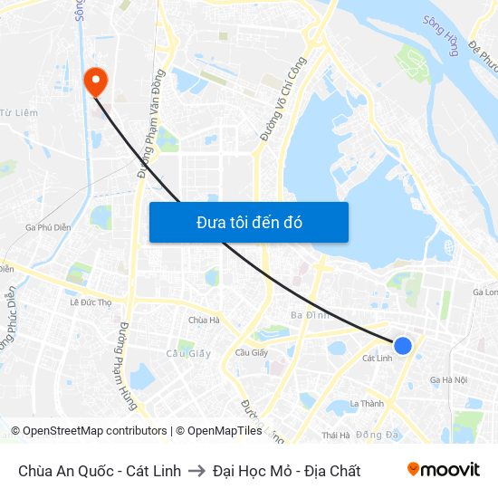 Chùa An Quốc - Cát Linh to Đại Học Mỏ - Địa Chất map