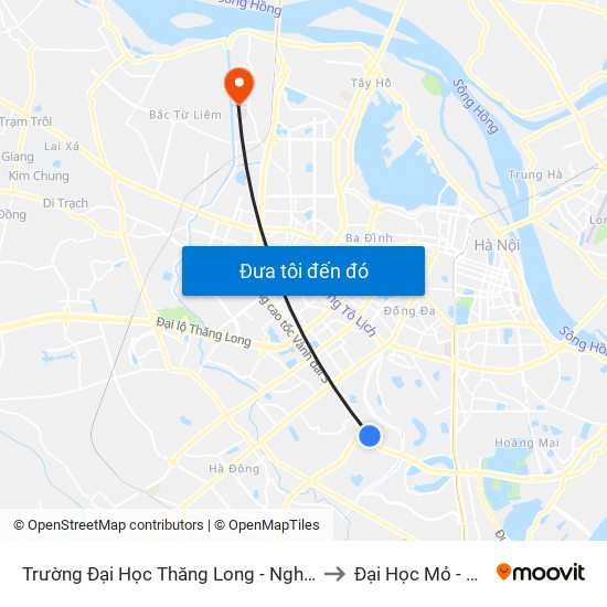 Trường Đại Học Thăng Long - Nghiêm Xuân Yêm to Đại Học Mỏ - Địa Chất map