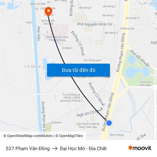 527 Phạm Văn Đồng to Đại Học Mỏ - Địa Chất map