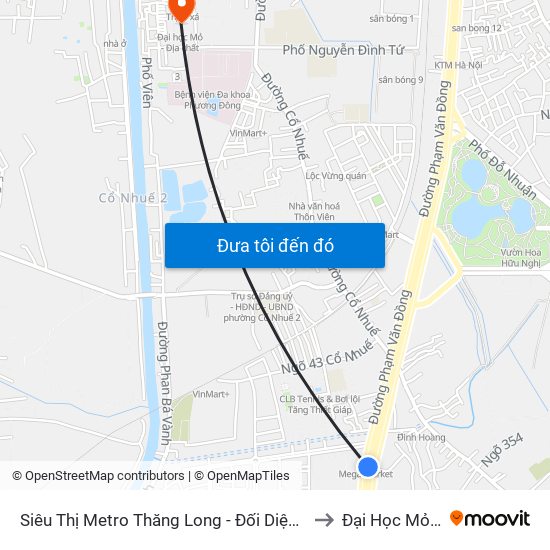 Siêu Thị Metro Thăng Long - Đối Diện Ngõ 599 Phạm Văn Đồng to Đại Học Mỏ - Địa Chất map