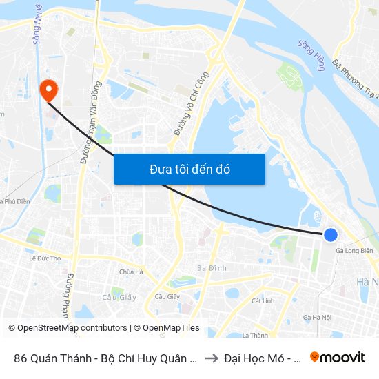 86 Quán Thánh - Bộ Chỉ Huy Quân Sự Quận Ba Đình to Đại Học Mỏ - Địa Chất map